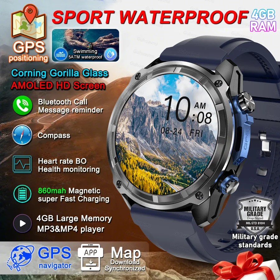 ƿ  GPS ð AMOLED 5ATM   ð ڴ  ۷ 4GB ޸   TWS GPS  Ʈġ